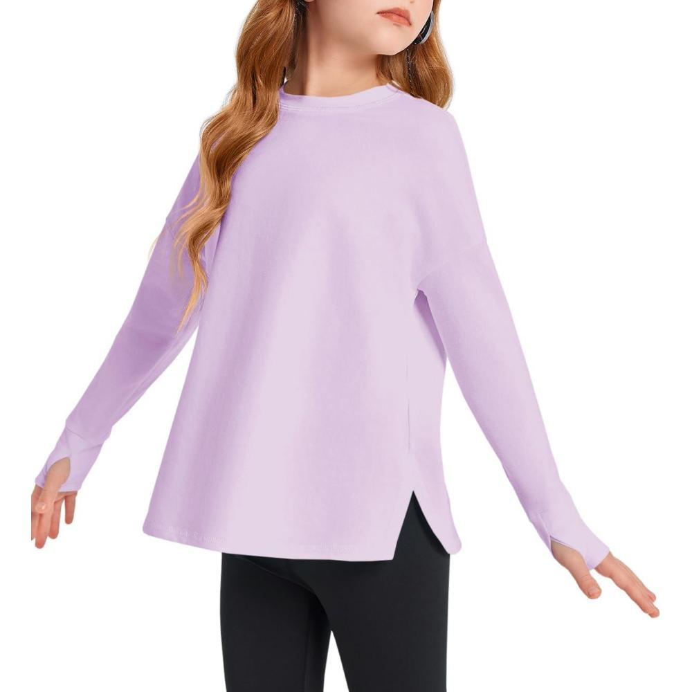 image:imageHaloumoning Girls Athletic Shirts Long Sleeve Active Quick Dry Tops Kids Gym Yoga Tees with Thumb Holes 514 YearsPurple