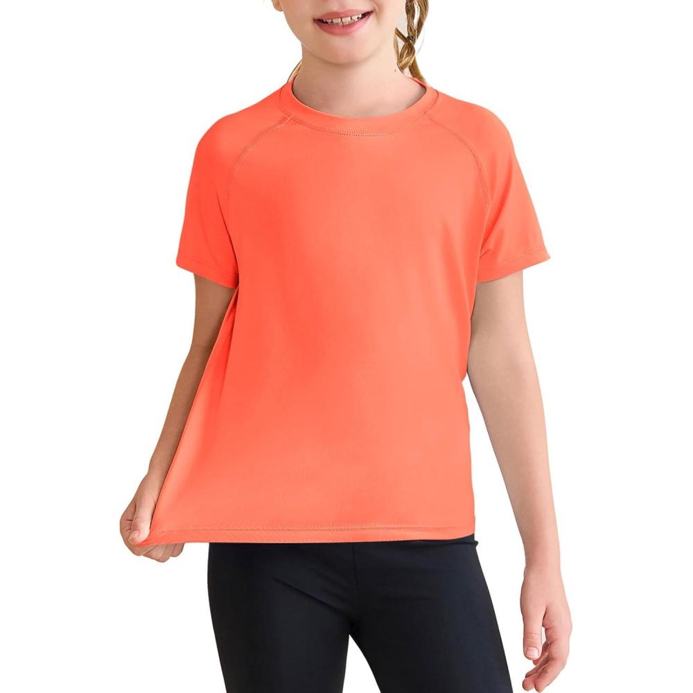 image:imageHaloumoning Girls Athletic Shirts Short Sleeve Quick Dry TShirt Kids Summer Tee Tops 514YTangerine