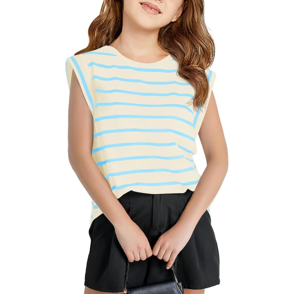 image:imageHaloumoning Girls Cap Sleeve T Shirts Summer Striped Tank Tops Tees 414 YearsApricot