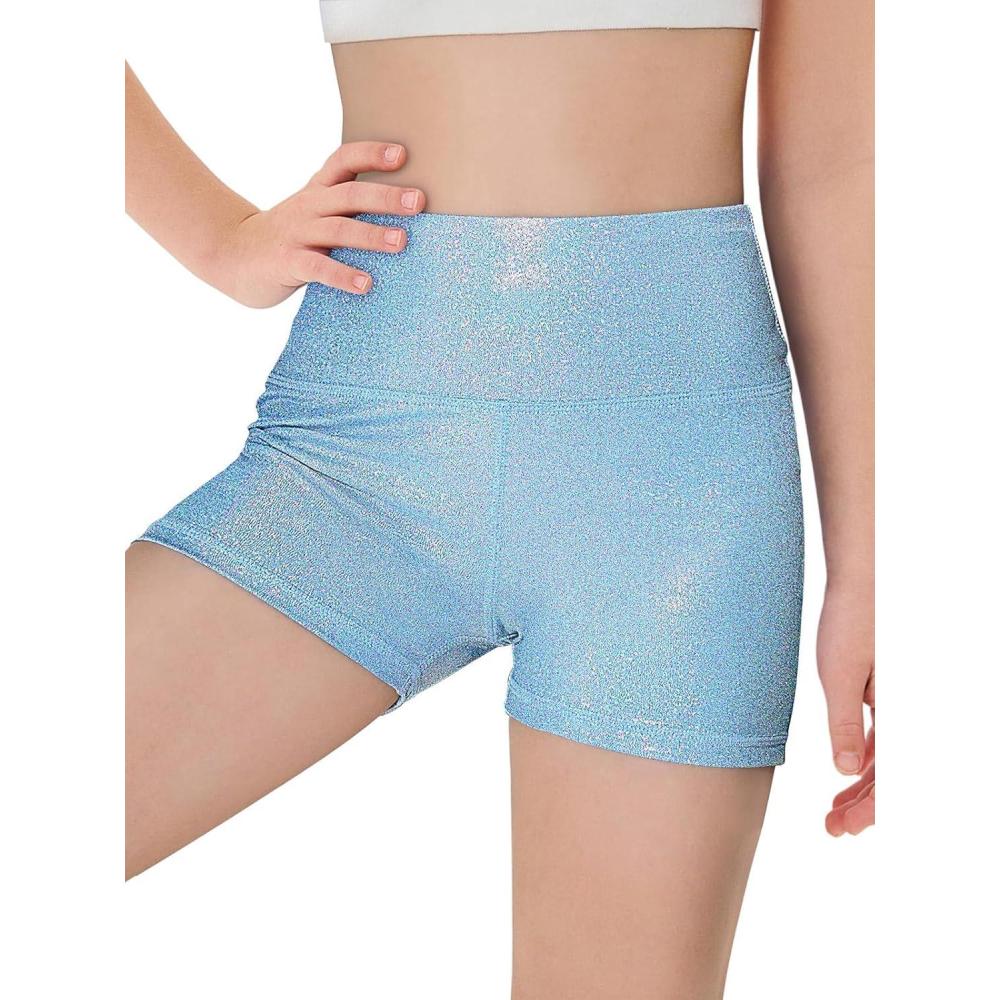 image:imageHaloumoning Girls Sparkle Glitter Athletic Shorts Kids High Waist Gymnastics Dance Shorts Tumbling Outfits 514 YearsLake Blue