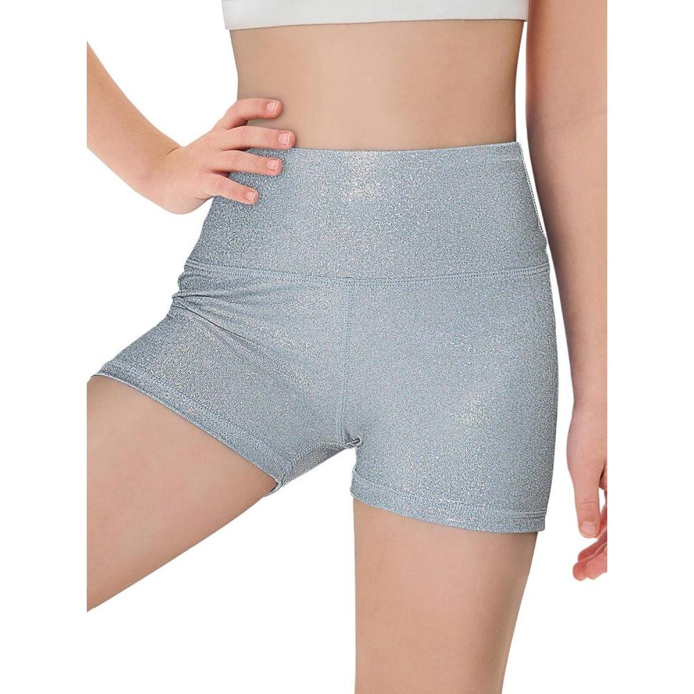 image:imageHaloumoning Girls Sparkle Glitter Athletic Shorts Kids High Waist Gymnastics Dance Shorts Tumbling Outfits 514 YearsLight Gray