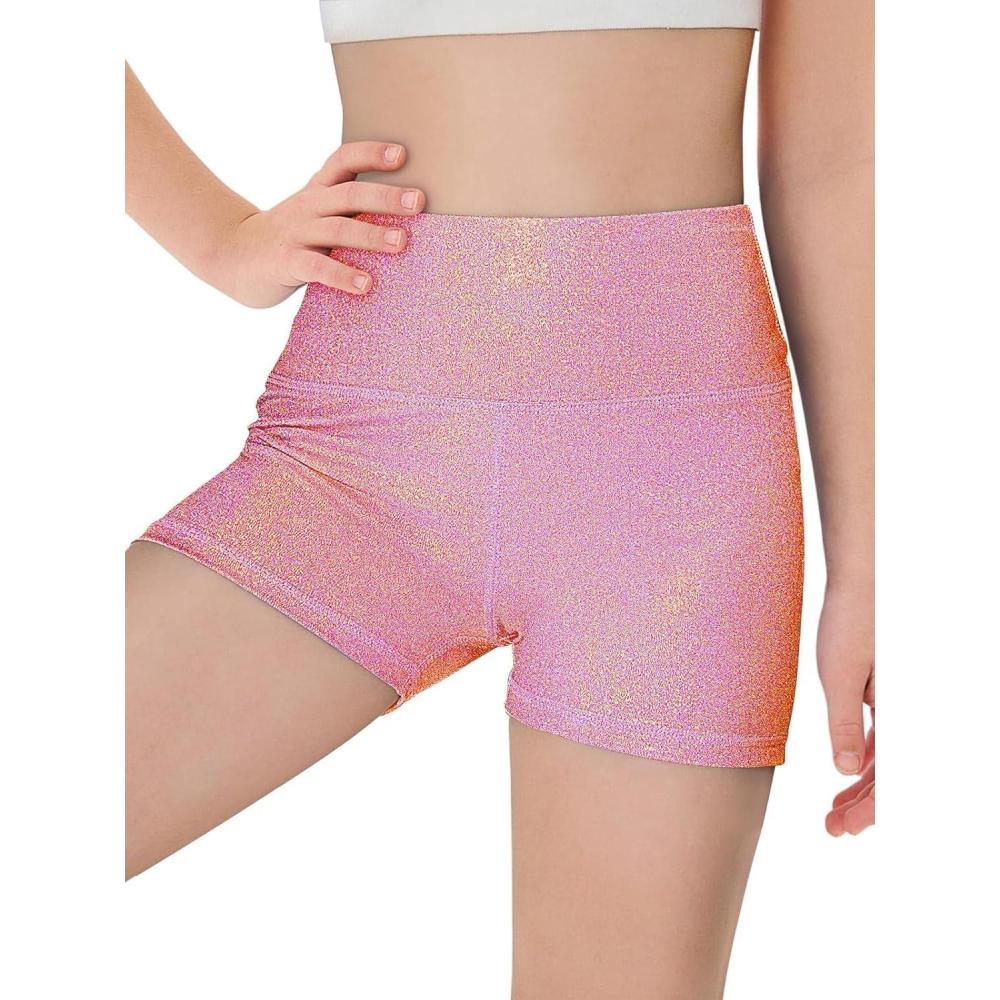 image:imageHaloumoning Girls Sparkle Glitter Athletic Shorts Kids High Waist Gymnastics Dance Shorts Tumbling Outfits 514 YearsLight Pink