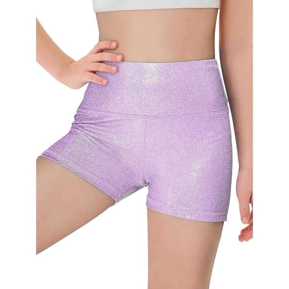 image:imageHaloumoning Girls Sparkle Glitter Athletic Shorts Kids High Waist Gymnastics Dance Shorts Tumbling Outfits 514 YearsLilac