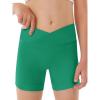 Girls Athletic Shorts Slim Tummy Control V Cross Waist Short Leggings Bike Dance Gymnastics Shorts(A-dark Green)