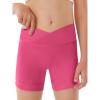 Girls Athletic Shorts Slim Tummy Control V Cross Waist Short Leggings Bike Dance Gymnastics Shorts(A-hot Pink)