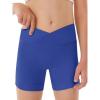 Girls Athletic Shorts Slim Tummy Control V Cross Waist Short Leggings Bike Dance Gymnastics Shorts(A-royal Blue)