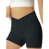 Girls Athletic Shorts Slim Tummy Control V Cross Waist Short Leggings Bike Dance Gymnastics Shorts(Black)