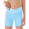 Girls Athletic Shorts Slim Tummy Control V Cross Waist Short Leggings Bike Dance Gymnastics Shorts(Blue)