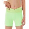 Girls Athletic Shorts Slim Tummy Control V Cross Waist Short Leggings Bike Dance Gymnastics Shorts(Green)