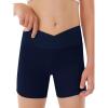 Girls Athletic Shorts Slim Tummy Control V Cross Waist Short Leggings Bike Dance Gymnastics Shorts(Navy Blue)