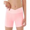 Girls Athletic Shorts Slim Tummy Control V Cross Waist Short Leggings Bike Dance Gymnastics Shorts(Pink)
