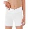 Girls Athletic Shorts Slim Tummy Control V Cross Waist Short Leggings Bike Dance Gymnastics Shorts(White)