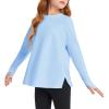 Haloumoning Girls Athletic Shirts Long Sleeve Active Quick Dry Tops Kids Gym Yoga Tees with Thumb Holes 5-14 Years(Light Blue)