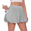 Haloumoning Girls Bubble Shorts Summer Casual Athletic Shorts Pleated Wide Leg Comfy Cute Skorts with Pockets(Light Grey)