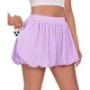 Haloumoning Girls Bubble Shorts Summer Casual Athletic Shorts Pleated Wide Leg Comfy Cute Skorts with Pockets(Light Purple)