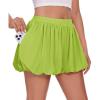 Haloumoning Girls Bubble Shorts Summer Casual Athletic Shorts Pleated Wide Leg Comfy Cute Skorts with Pockets(Neon Green)