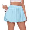 Haloumoning Girls Bubble Shorts Summer Casual Athletic Shorts Pleated Wide Leg Comfy Cute Skorts with Pockets(Sky Blue)