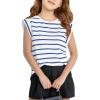 Haloumoning Girls Cap Sleeve T Shirts Summer Striped Tank Tops Tees 4-14 Years(Navy Blue)