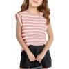 Haloumoning Girls Cap Sleeve T Shirts Summer Striped Tank Tops Tees 4-14 Years(Pink)
