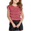 Haloumoning Girls Cap Sleeve T Shirts Summer Striped Tank Tops Tees 4-14 Years(Red)