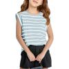 Haloumoning Girls Cap Sleeve T Shirts Summer Striped Tank Tops Tees 4-14 Years(Sky Blue)