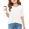 Haloumoning Girls Color Block Short Sleeve Shirts Kids Summer Striped Crewneck Tops Casual Tees 5-14 Years(White)
