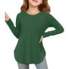 Haloumoning Girls Long Sleeve Shirts Kids Curve Hem Side Slit Soft Tunic Tops T-Shirts 5-14 Years(Army Green)