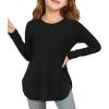 Haloumoning Girls Long Sleeve Shirts Kids Curve Hem Side Slit Soft Tunic Tops T-Shirts 5-14 Years(Black)