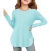 Haloumoning Girls Long Sleeve Shirts Kids Curve Hem Side Slit Soft Tunic Tops T-Shirts 5-14 Years(Mint Green)