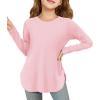Haloumoning Girls Long Sleeve Shirts Kids Curve Hem Side Slit Soft Tunic Tops T-Shirts 5-14 Years(Pink)