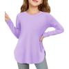 Haloumoning Girls Long Sleeve Shirts Kids Curve Hem Side Slit Soft Tunic Tops T-Shirts 5-14 Years(Purple)
