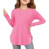 Haloumoning Girls Long Sleeve Shirts Kids Curve Hem Side Slit Soft Tunic Tops T-Shirts 5-14 Years(Rich Pink)