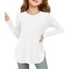 Haloumoning Girls Long Sleeve Shirts Kids Curve Hem Side Slit Soft Tunic Tops T-Shirts 5-14 Years(White)