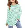 Haloumoning Girls Striped Thumb Hole Long Sleeve Shirts Kids Crewneck Tunic Tops Curved Hem Tees 5-14 Years(Minty)
