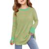 Haloumoning Girls Striped Thumb Hole Long Sleeve Shirts Kids Crewneck Tunic Tops Curved Hem Tees 5-14 Years(Orange and Green)