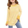 Haloumoning Girls Striped Thumb Hole Long Sleeve Shirts Kids Crewneck Tunic Tops Curved Hem Tees 5-14 Years(Yellow)