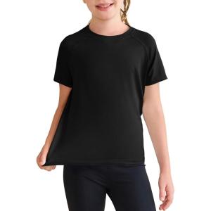 Haloumoning Girls Athletic Shirts Short Sleeve Quick Dry T-Shirt Kids Summer Tee Tops 5-14Y(Black)