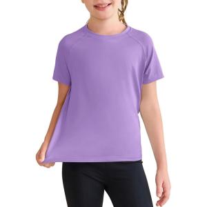 Haloumoning Girls Athletic Shirts Short Sleeve Quick Dry T-Shirt Kids Summer Tee Tops 5-14Y(Purple)