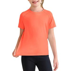 Haloumoning Girls Athletic Shirts Short Sleeve Quick Dry T-Shirt Kids Summer Tee Tops 5-14Y(Tangerine)