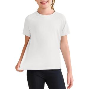 Haloumoning Girls Athletic Shirts Short Sleeve Quick Dry T-Shirt Kids Summer Tee Tops 5-14Y(White)