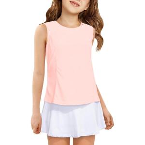 Haloumoning Girls Athletic Tank Tops Kids Sleeveless Running Tennis Yoga Shirts 4-14 Years(Pink)