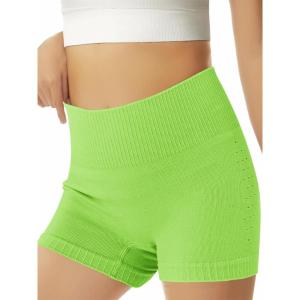 Haloumoning Girls High Waist Side Pinhole Athletic Shorts Kids Gymnastic Stretchy Yoga Volleyball Shorts 7-14 Years(Green)