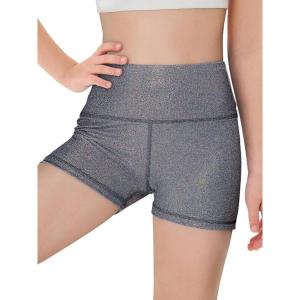 Haloumoning Girls Sparkle Glitter Athletic Shorts Kids High Waist Gymnastics Dance Shorts Tumbling Outfits 5-14 Years(Black)