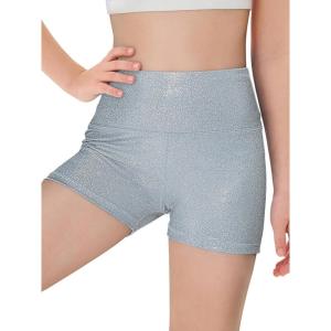 Haloumoning Girls Sparkle Glitter Athletic Shorts Kids High Waist Gymnastics Dance Shorts Tumbling Outfits 5-14 Years(Light Gray)
