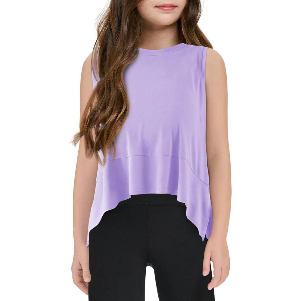 image:imageHaloumoning Girls Athletic Tank Top Kids Summer Cute Crop Tops Workout Yoga Sports Shirt 514 YearsPurple