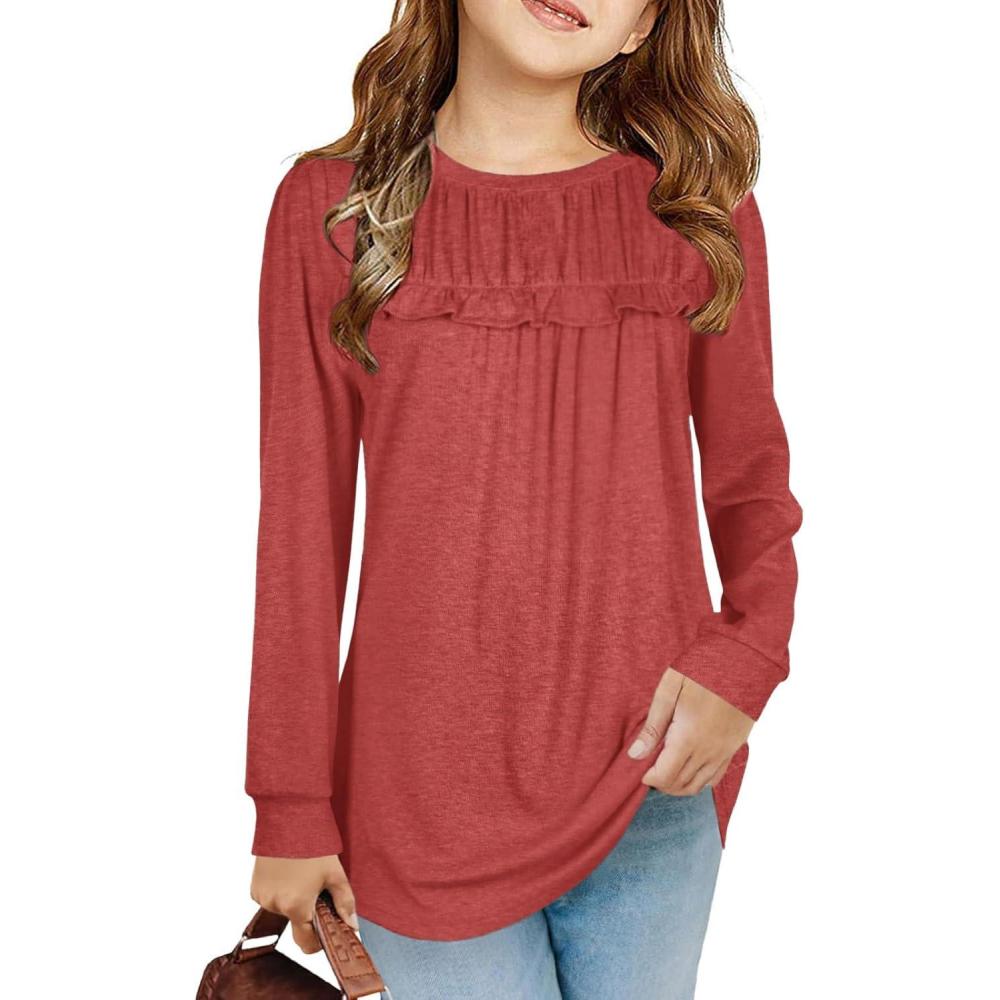 image:imageHaloumoning Girls Cute Short Sleeve Tunic Tops Casual Loose Ruffle T Shirts Kids Summer Soft Blouses Size 415 YearsZ1red