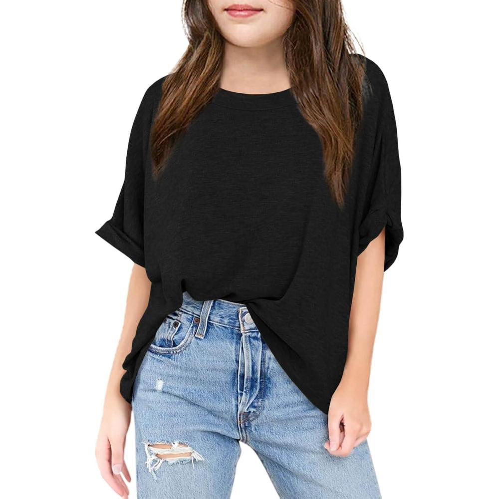 image:imageHaloumoning Girls Oversized TShirts Short Sleeve Crewneck Summer Casual Loose Tops TeesBlack
