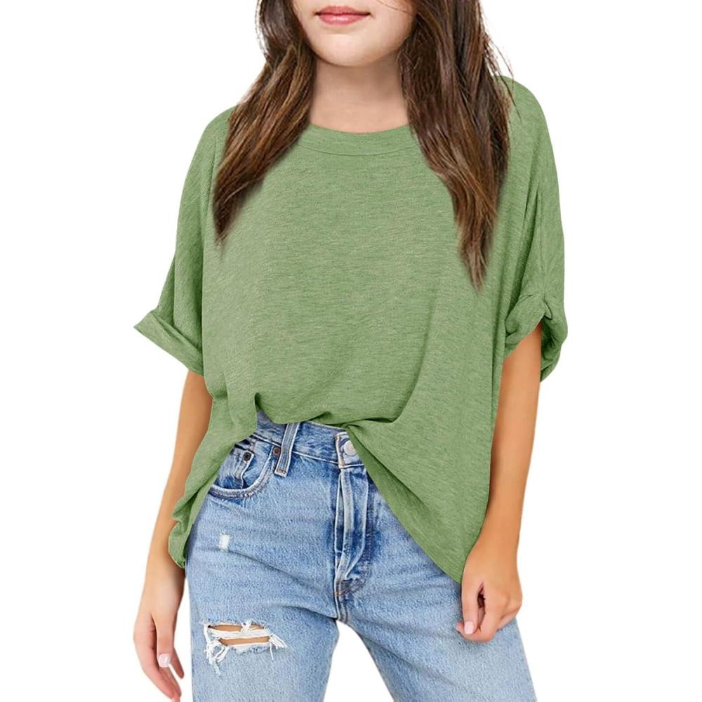 image:imageHaloumoning Girls Oversized TShirts Short Sleeve Crewneck Summer Casual Loose Tops TeesGreen