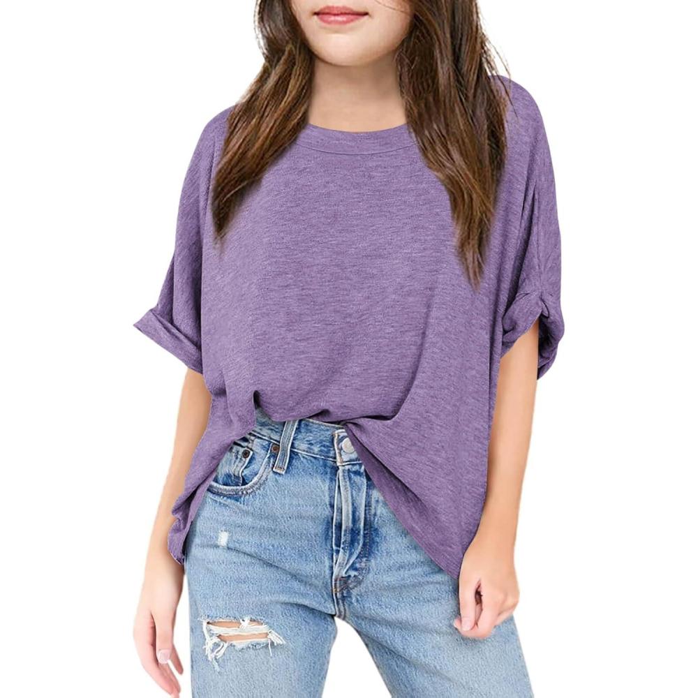 image:imageHaloumoning Girls Oversized TShirts Short Sleeve Crewneck Summer Casual Loose Tops TeesPurple
