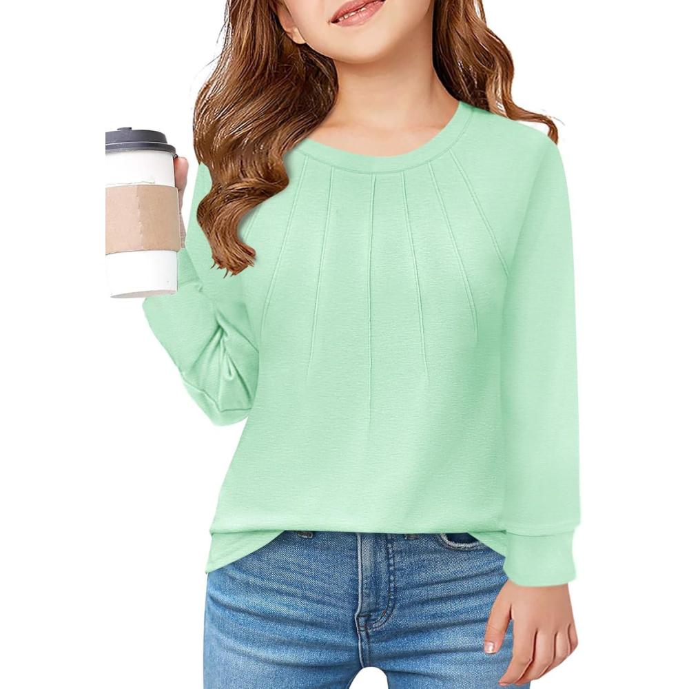 image:imageHaloumoning Girls Pleated Long Sleeve Shirts Fashion Dressy Tunic Tops Blouses 514 YearsMint Green